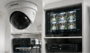 Ilustrasi kamera CCTV, layar monitoring dan perangkat perekam